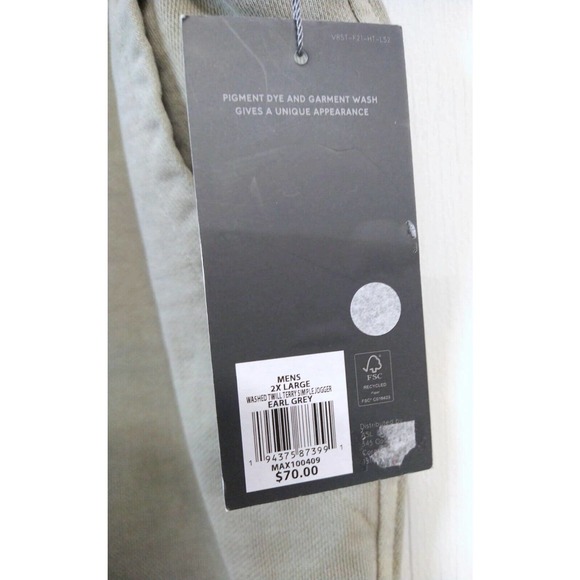VRST NWT ($70) Men's 2 XL Washed Twill Terry Simple Jogger Pockets "Earl Grey" - Picture 2 of 6